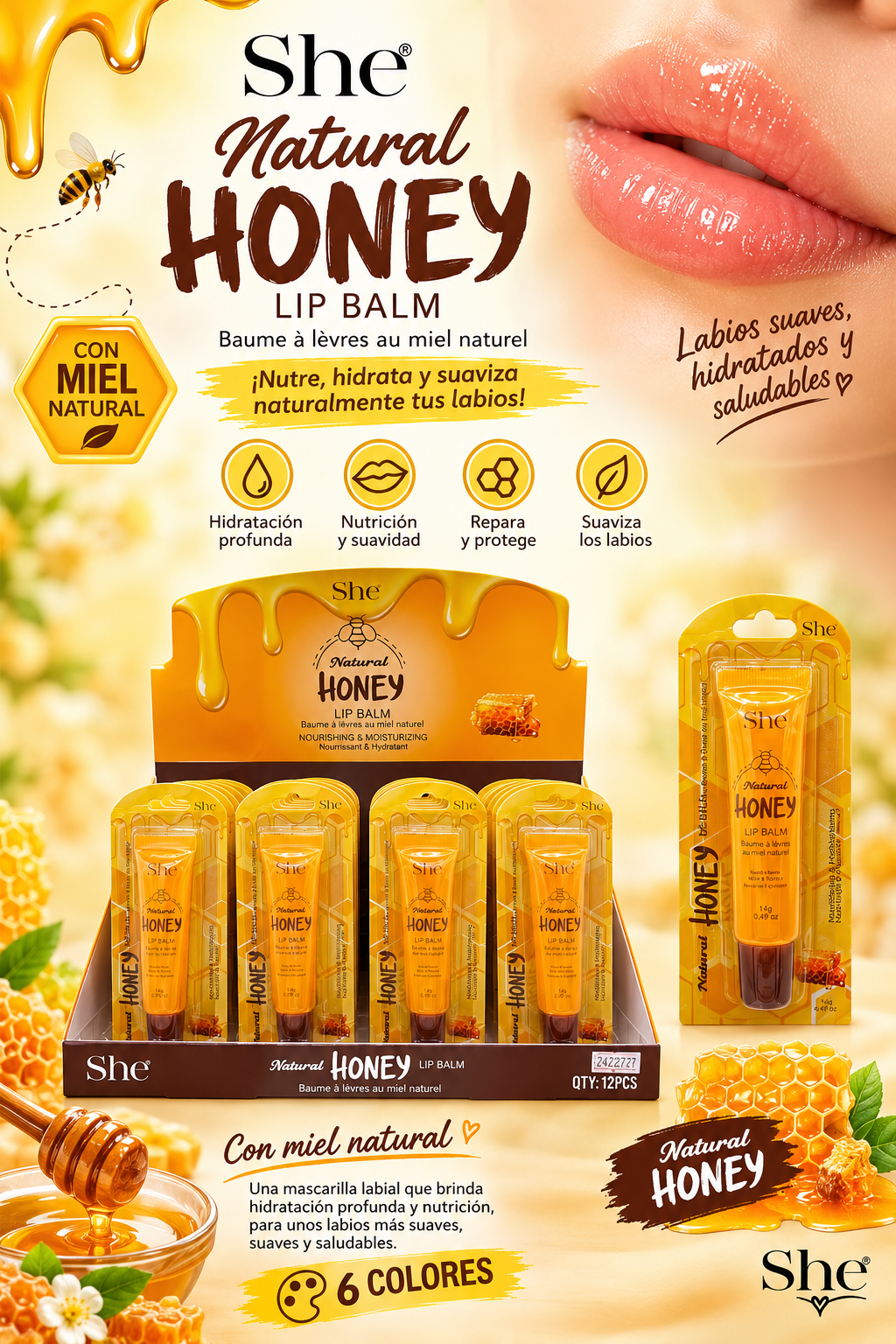 S.HE MAKEUP Honey Lip Balm / 12pcs Display