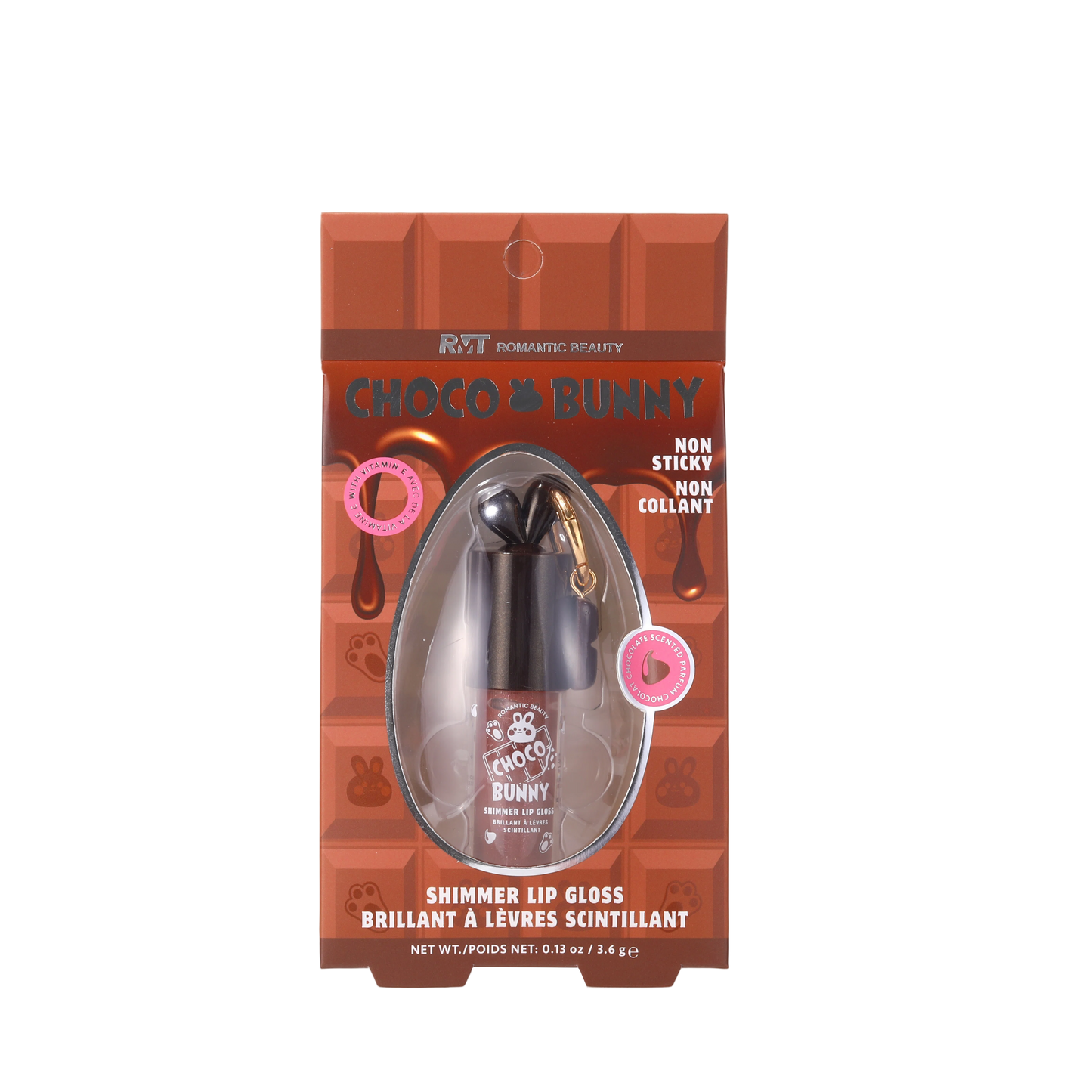 ROMANTIC BEAUTY Choco Bunny Shimmer Keychain Lipgloss / 12pcs Display