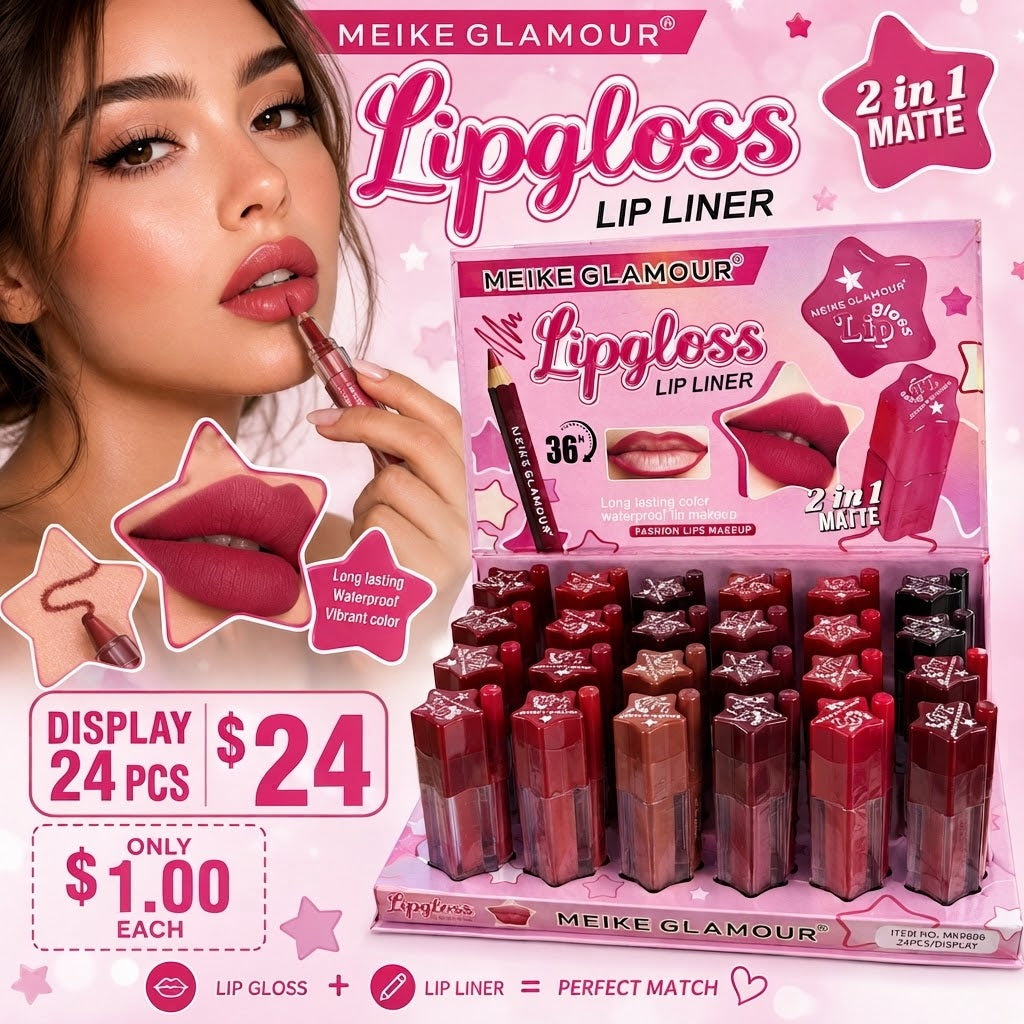 MEIKE GLAMOUR Lipgloss & Lipliner / 24pcs Display