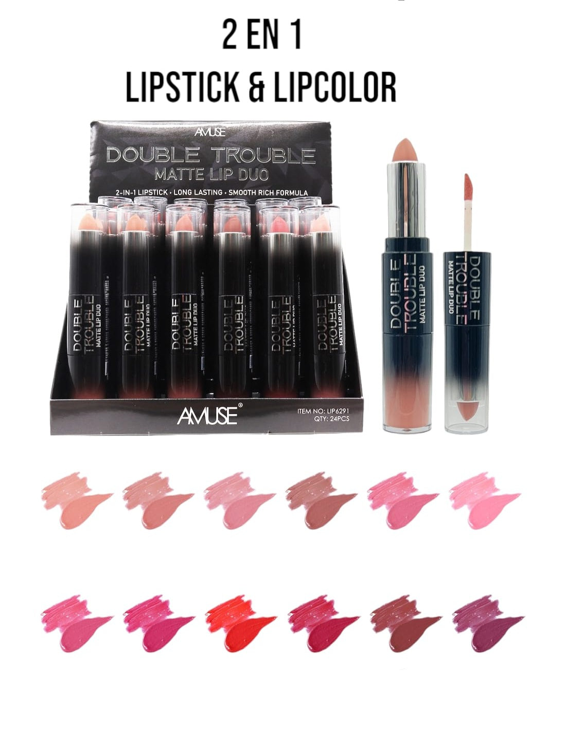 AMUSE Double Trouble Matte Lip Dou / Long-lasting - 24pcs Display