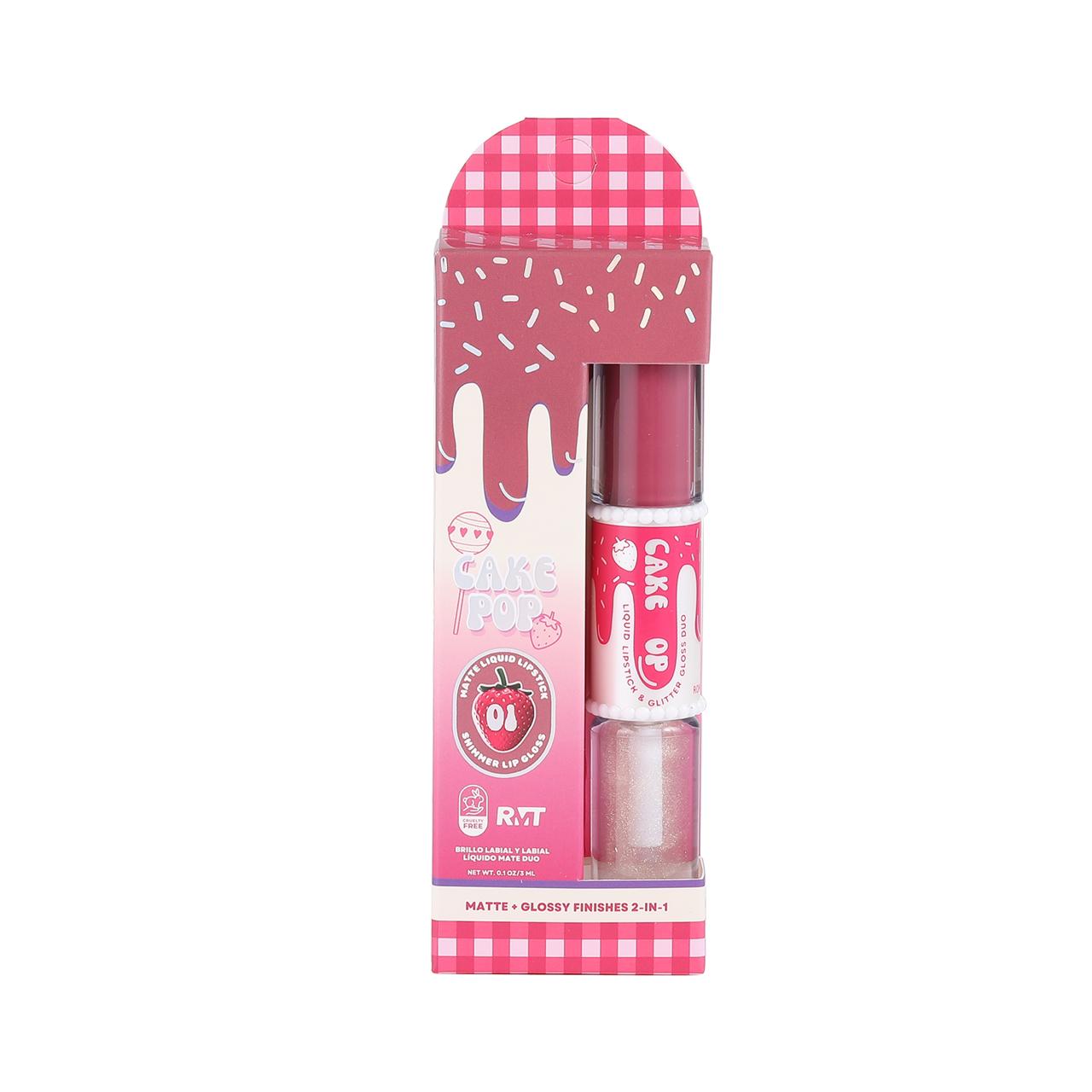 ROMANTIC BEAUTY Cake Pop Matte Liquid Lipstick & Glitter Gloss Topper Duo #LG-8455 | 24pcs Display