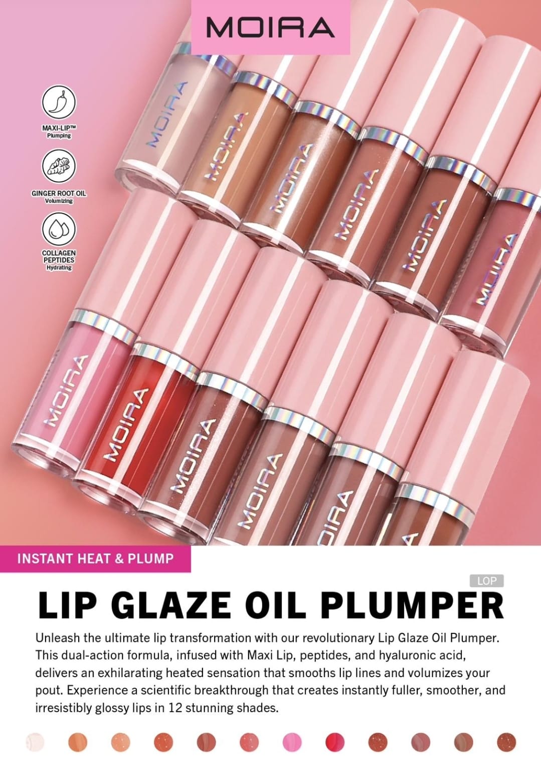 MOIRA Lip Glaze Oil Plumper #LOPSET W/display | 72pcs Dispay + Tester