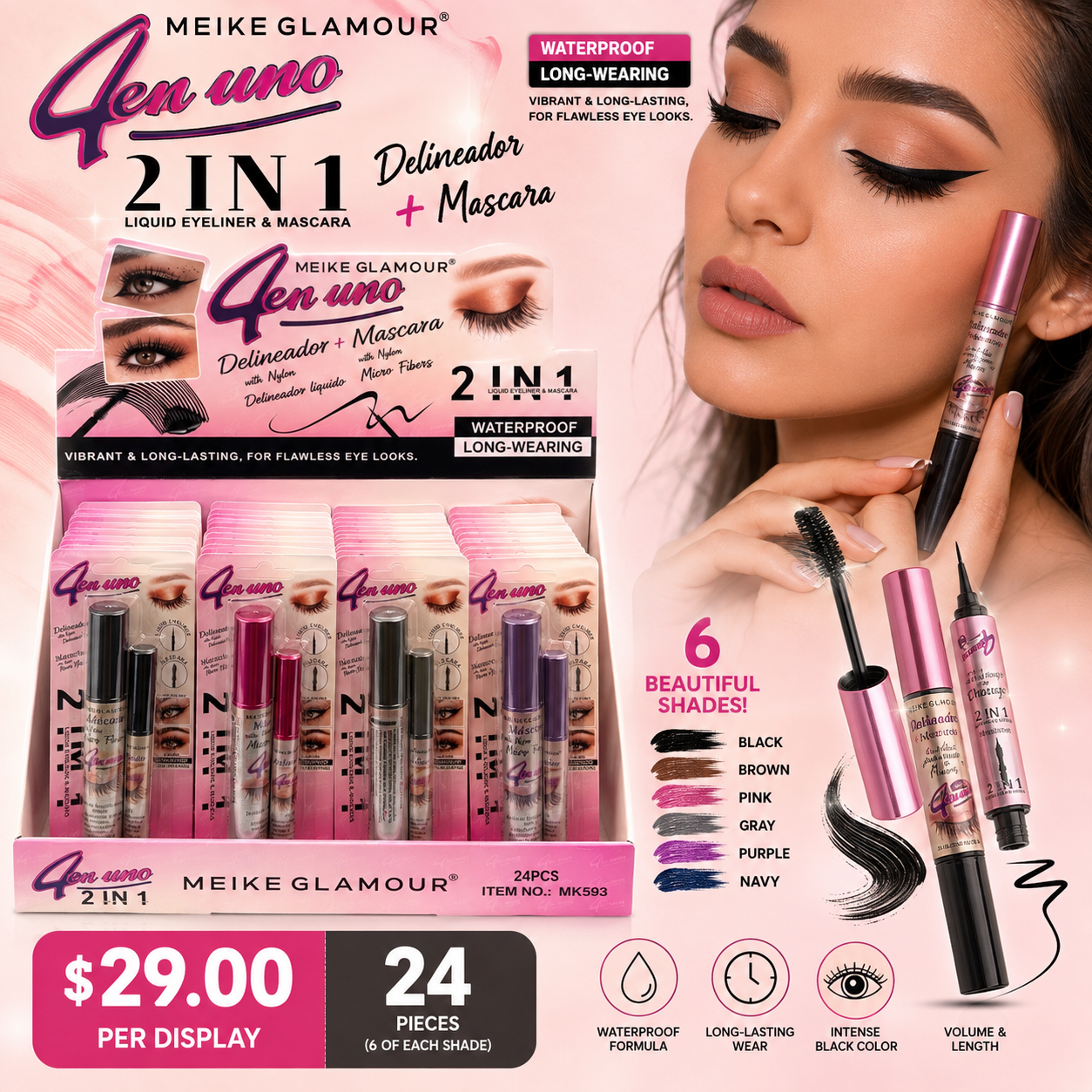 MEIKE GLAMOUR 4 en 1 Mascara & Eyeliner