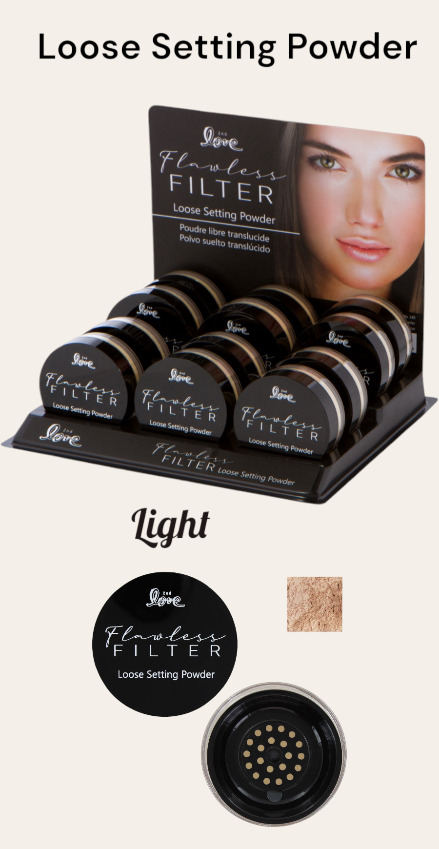 2nd Love Flawless Filter Loose Setting Powder LIGHT #340 12pcs Display