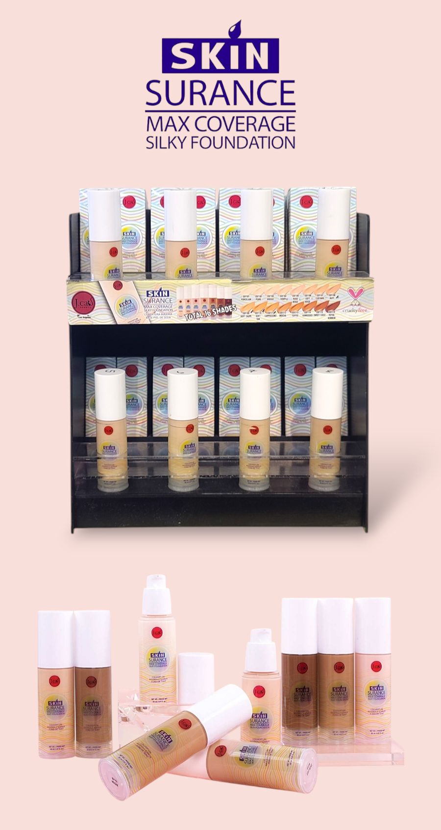 J. CAT BEAUTY SkinSurance Max Coverage Silky Foundation w/ Display 96pcs Display + Tester | SET A