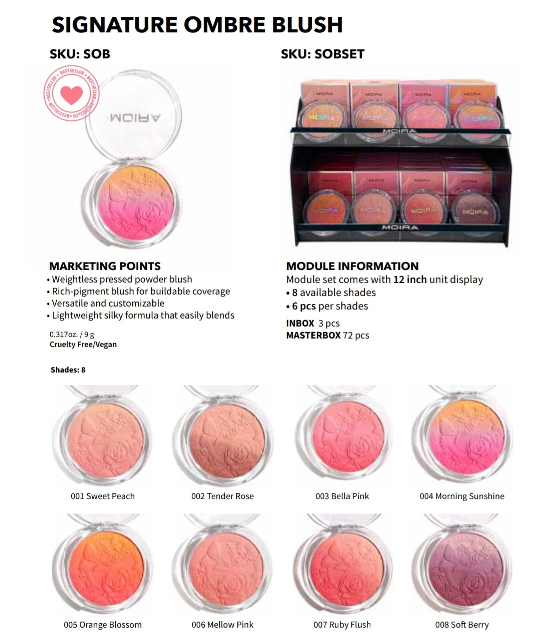 MOIRA Signature Ombre Blush #SOBSET w/Display 48pcs Display + Tester