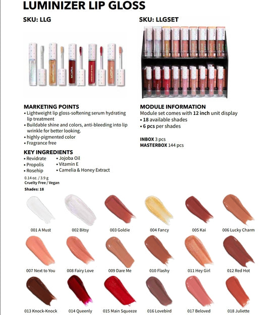 MOIRA Luminizer Lip Gloss #LLGSET W/Display 108pcs Display + Tester