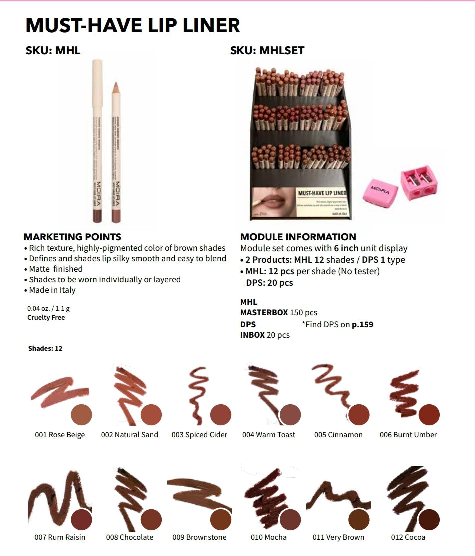 MOIRA Must-Have Lip Liner w/ Display 144pcs Display
