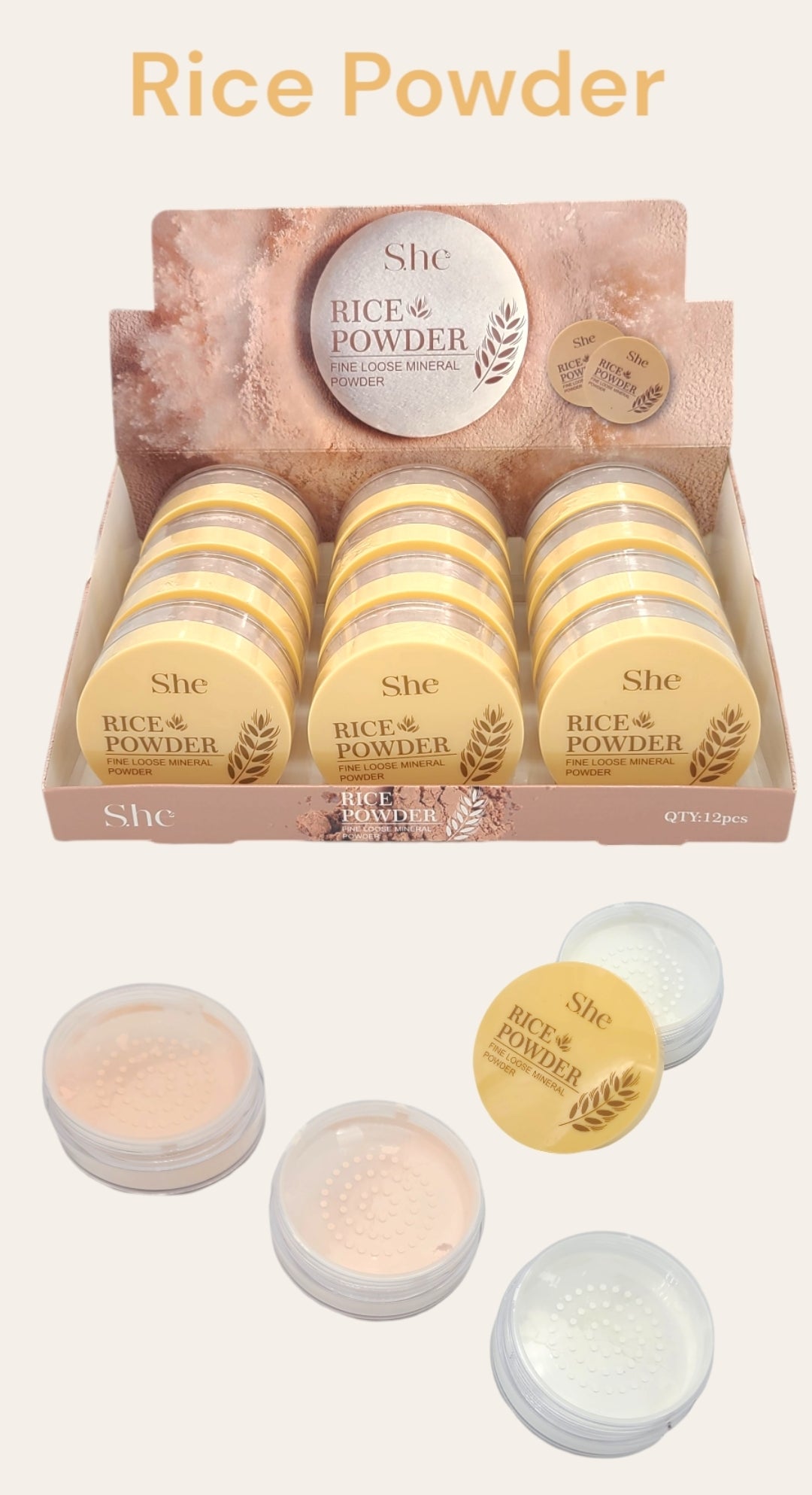 S.he Makeup Rice Powder - Fine Loose Mineral Powder #RP1038 / 12pcs Display
