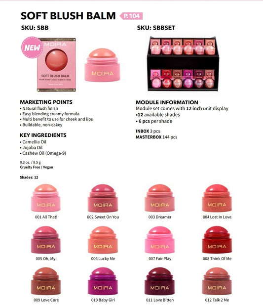 MOIRA Soft Blush Balm w/ Display | 72pcs + tester