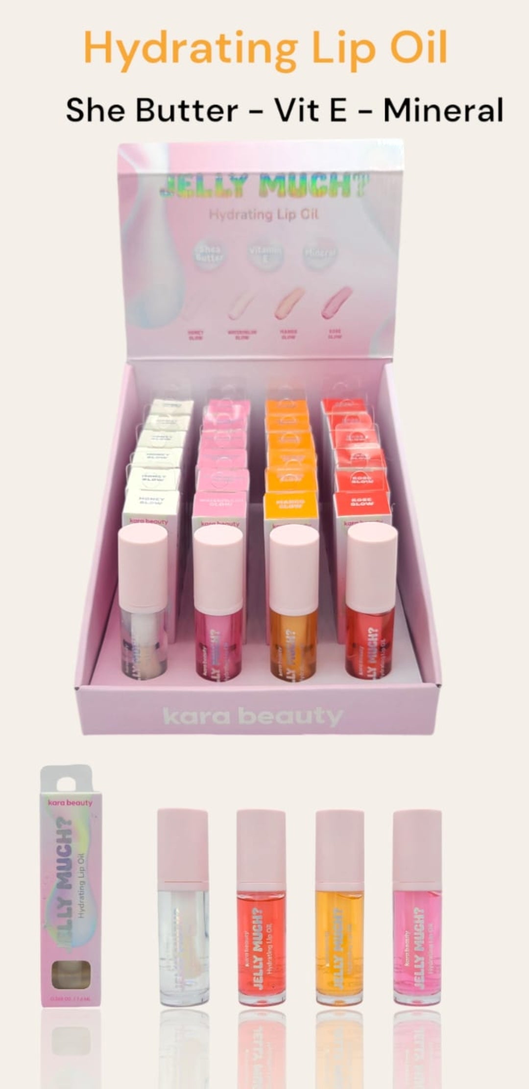 KARA BEAUTY Jelly Much? | Hydrating Lip Oil | 24pcs Display + Tester free