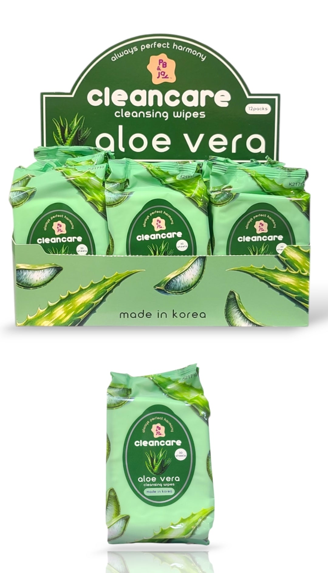 PB&JAY Cleansing Wipes Aloe Vera | 12 packs Display