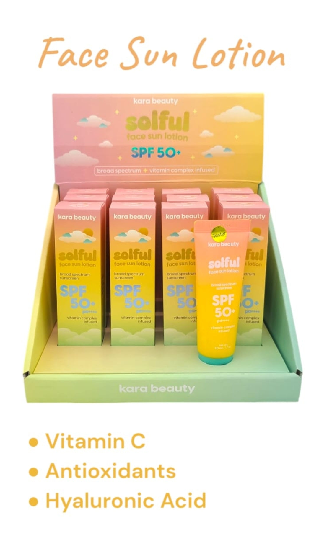 KARA Solful Face Sun Lotion SPF 50+ | 12pcs Display + Tester free