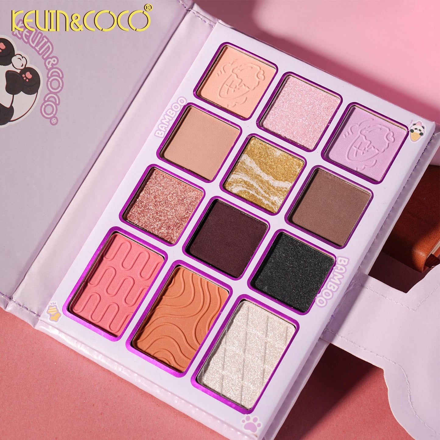 KEVIN&COCO Bamboo 12 Colors Eyeshadow Face Palette w/ Brush / 3Set pack