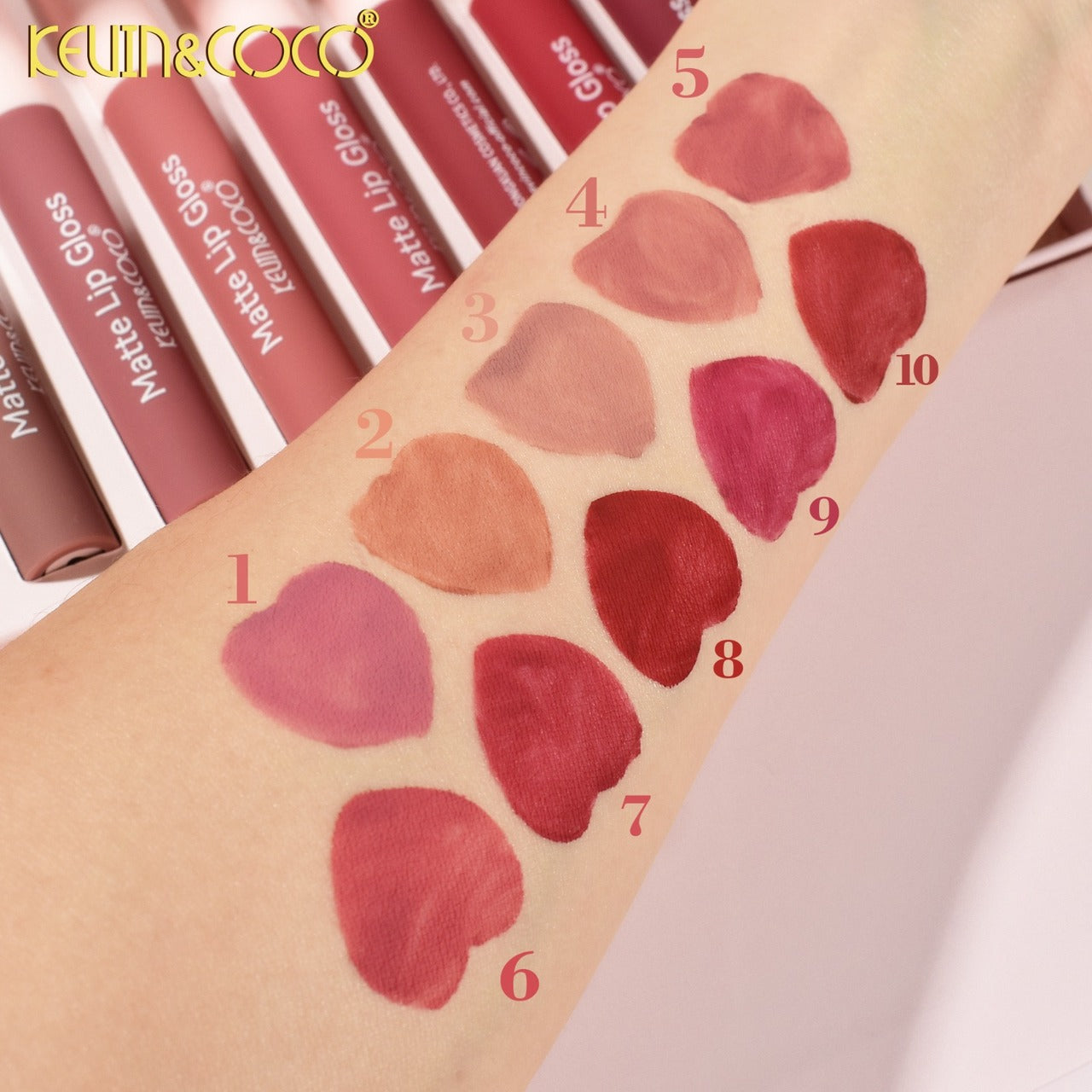 KEVIN&COCO 10 Colors MATE LipGloss / 8 Set Display