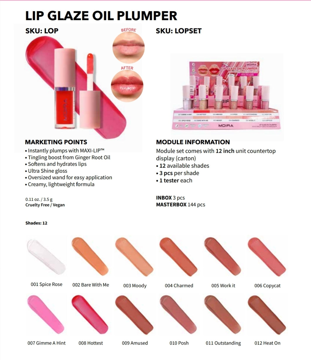 MOIRA Lip Glaze Oil Plumper w/Display | 36pcs Dispay + Tester