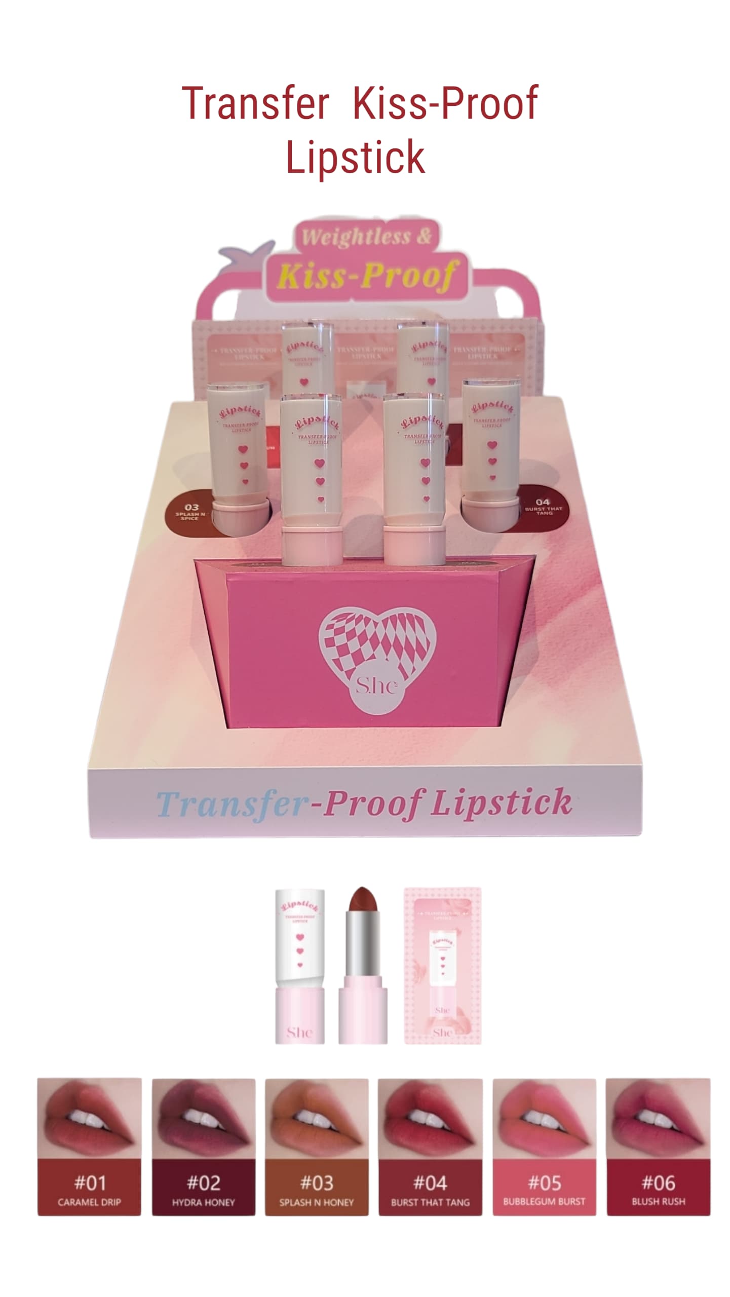 SHE MAKEUP Transfer-Proof Lipstick / 36pcs Display + Tester