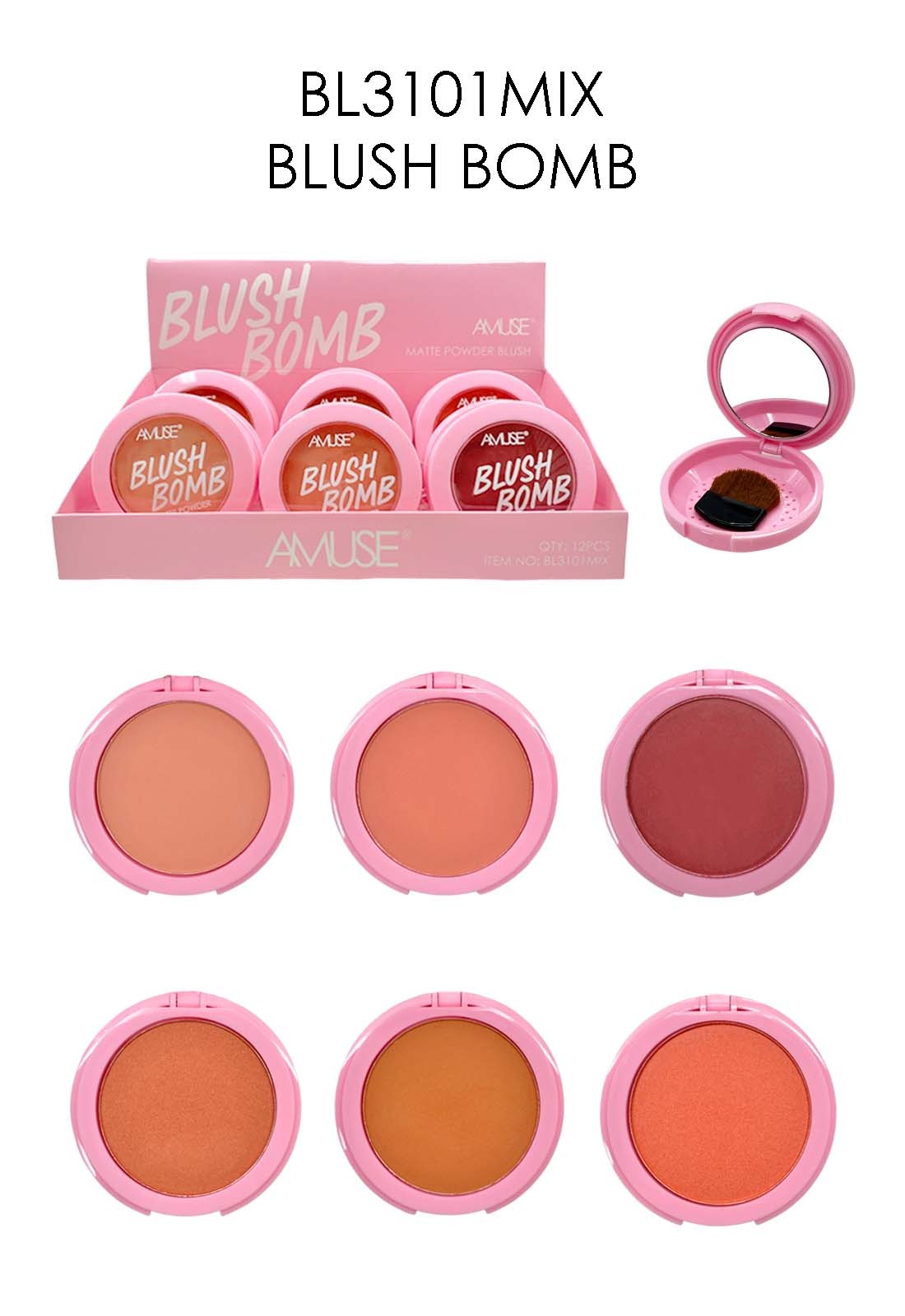 Amuse - Blush Bomb Matte Powder Blush #BL3101MIX / 12pcs Display