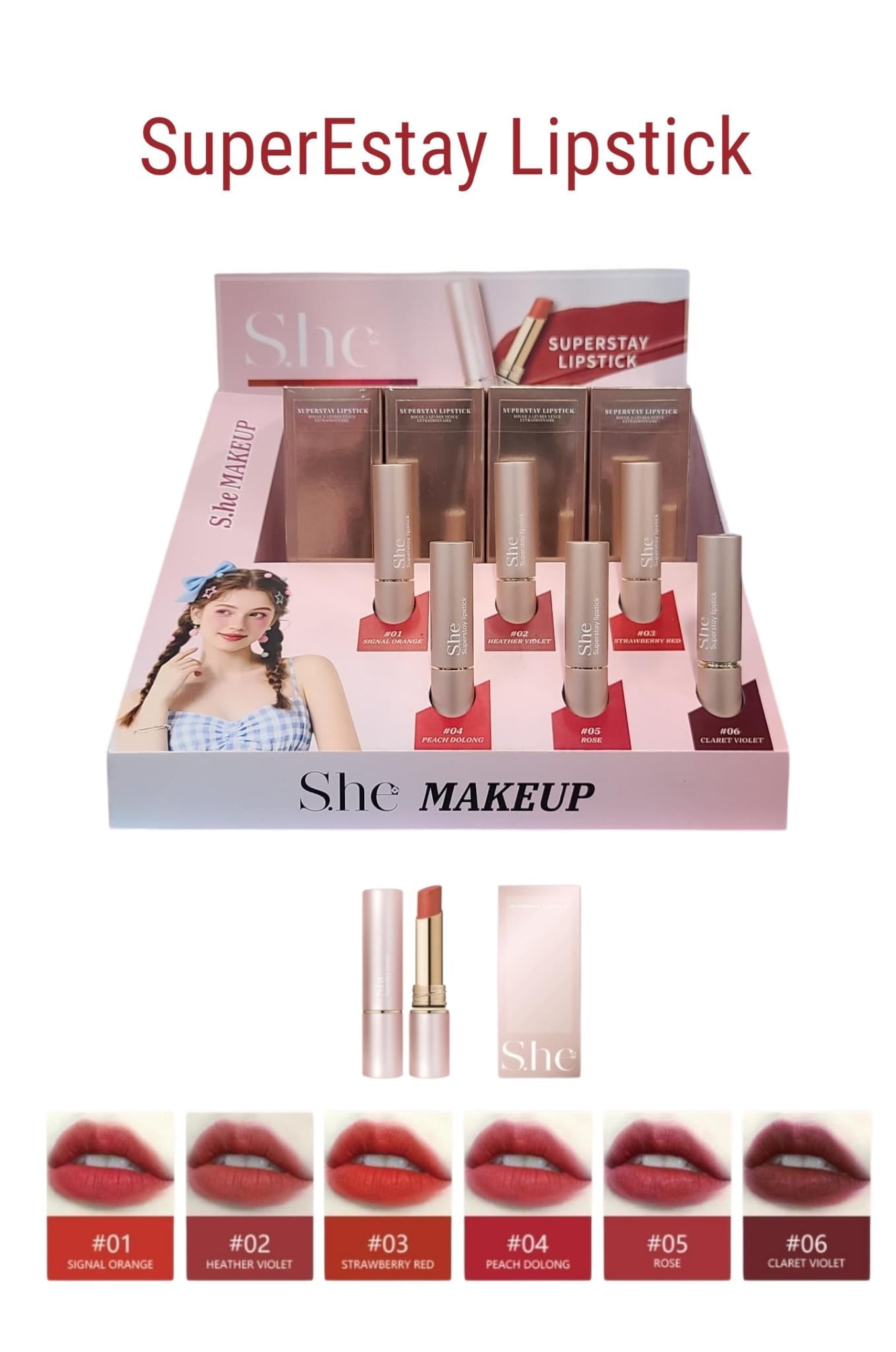 SHE MAKEUP SuperStay Lipstick 36pcs Display + Tester