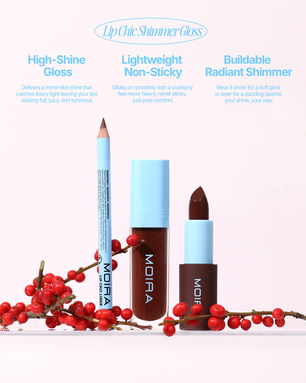 MOIRA Lip Chic Shimmer Gloss / 3pcs pack