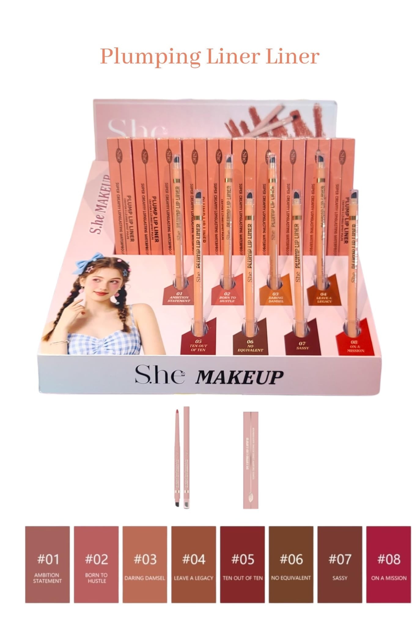 SHE MAKEUP Plumping Lipliner 72pcs Dispay