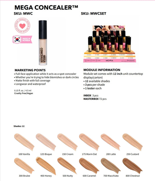 MOIRA Mega Waterproof Concealer w/ Display 36pcs Dispay + Tester