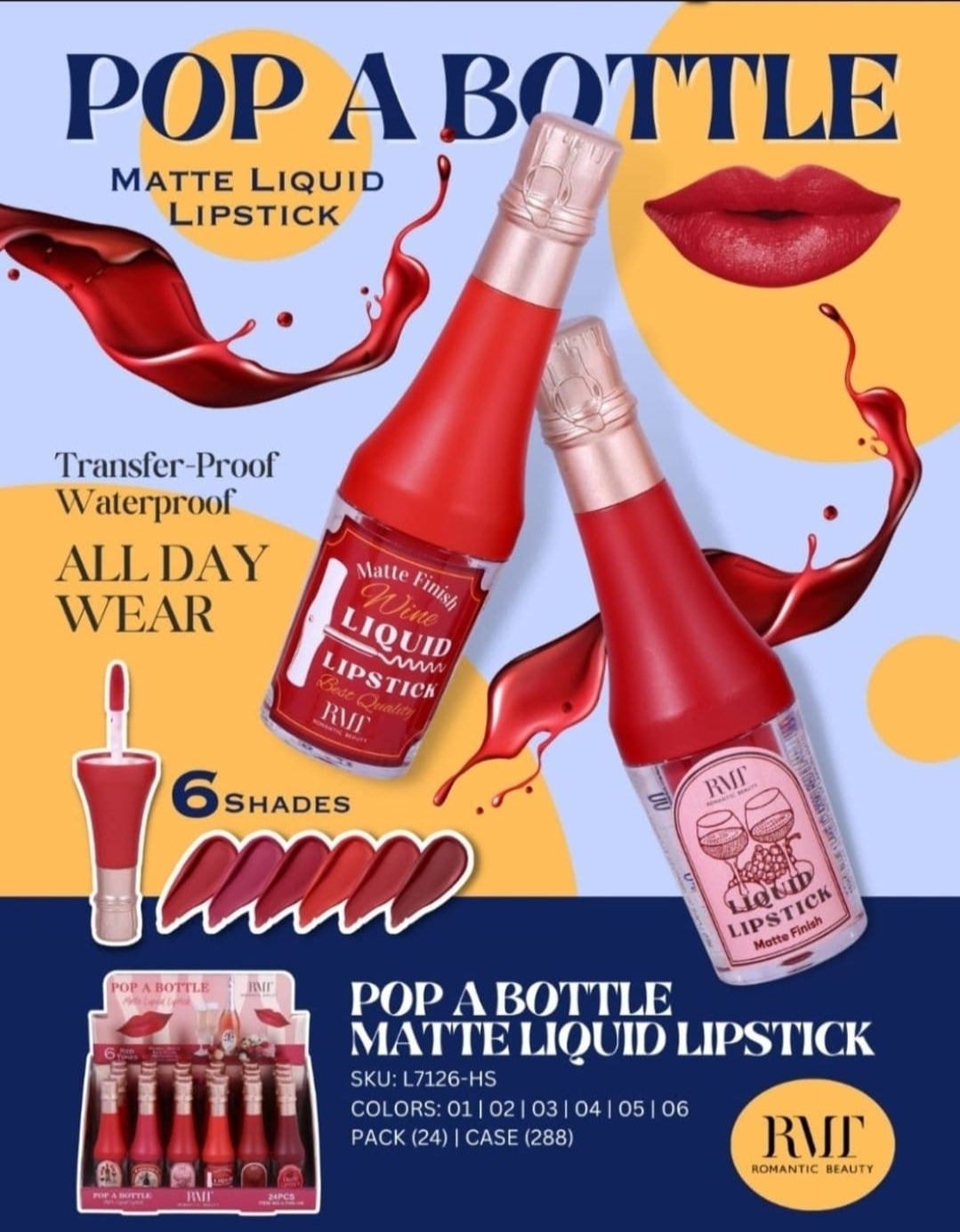 Romantic Beauty Pop a Bottle Matte Liquid Lipstick / 24pcs Display