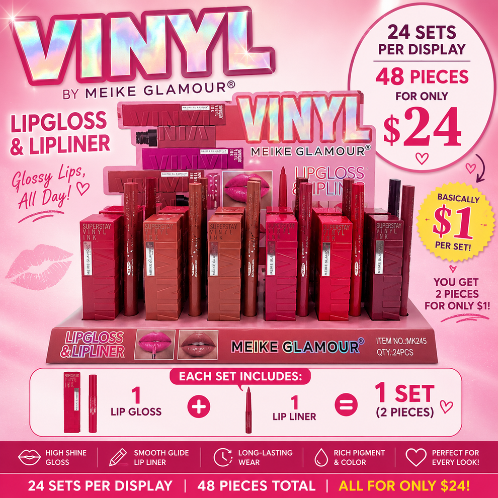 MEIKE GLAMOUR Vinyl Lipgloss & Lipliner 2 en 1 / 24pcs Display
