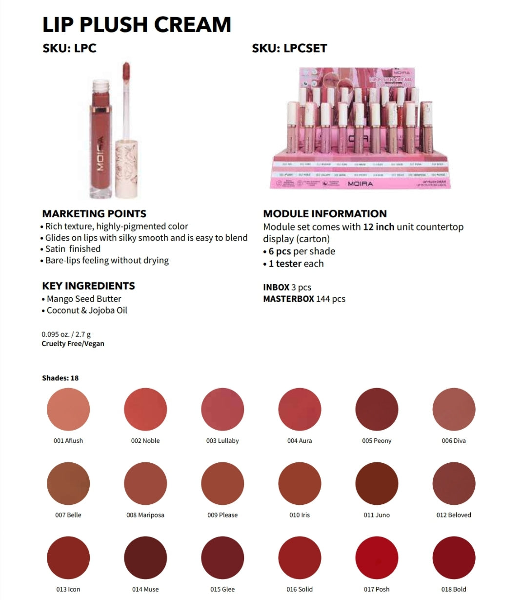 MOIRA Lip Plush Cream #LPCSET w/ Display / 108pcs Display + Tester