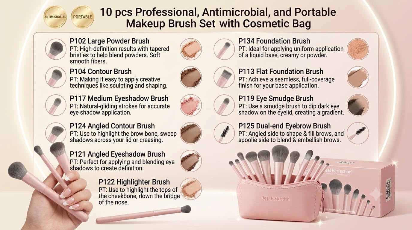 REAL PERFECTION Antibacterial Makeup Brush Set