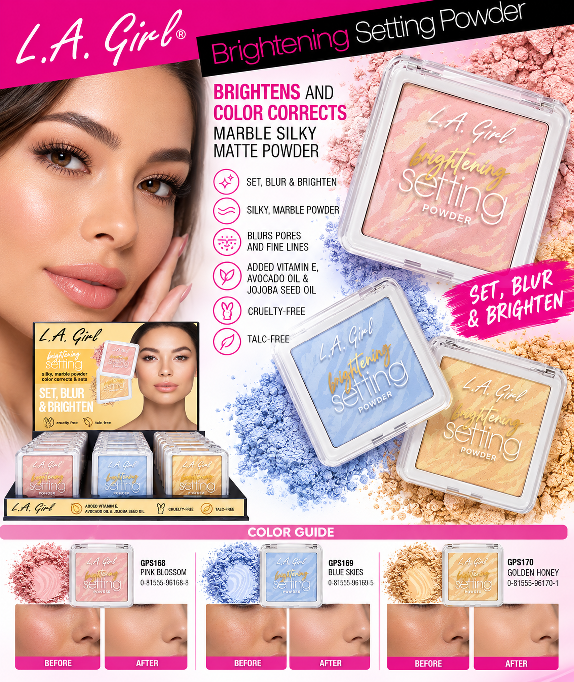LA GIRL Polvos Fijadores Iluminadores #GPD527B / Display de 18 unidades