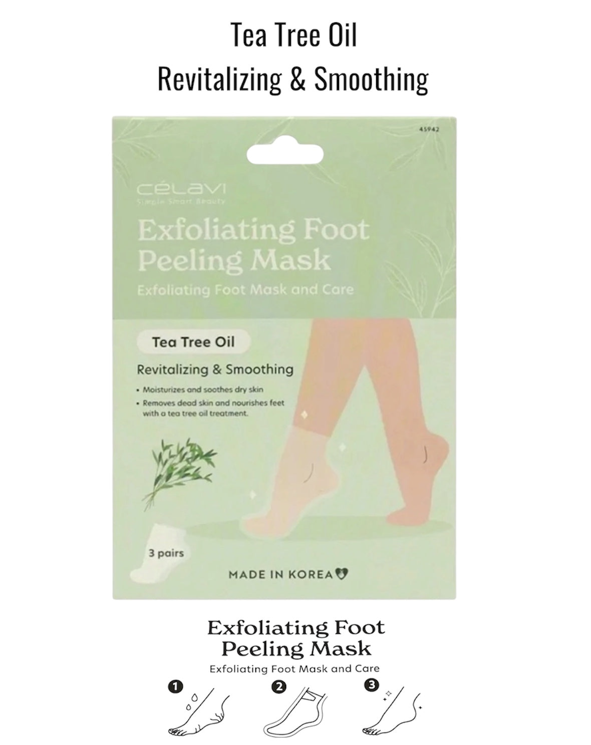 CELAVI 3pk Exfoliating Foot Peeling Mask - Tea Tree