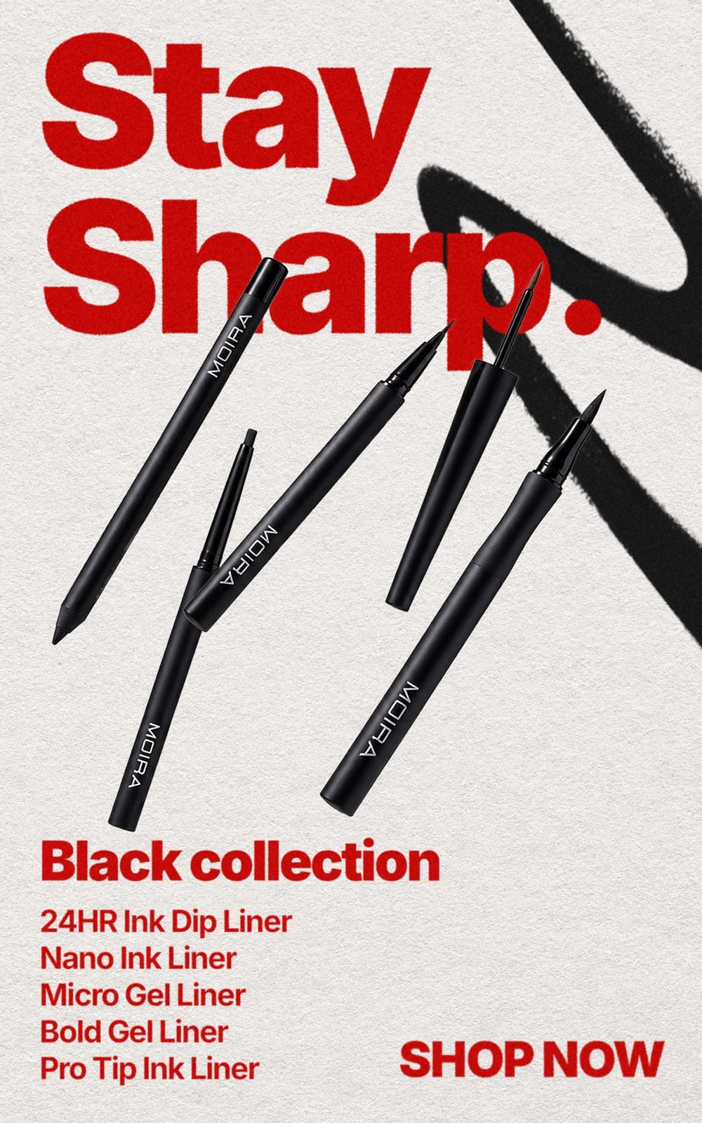 MOIRA 24hr Ultimate Black liner Collection / 36pcs Display + Tester