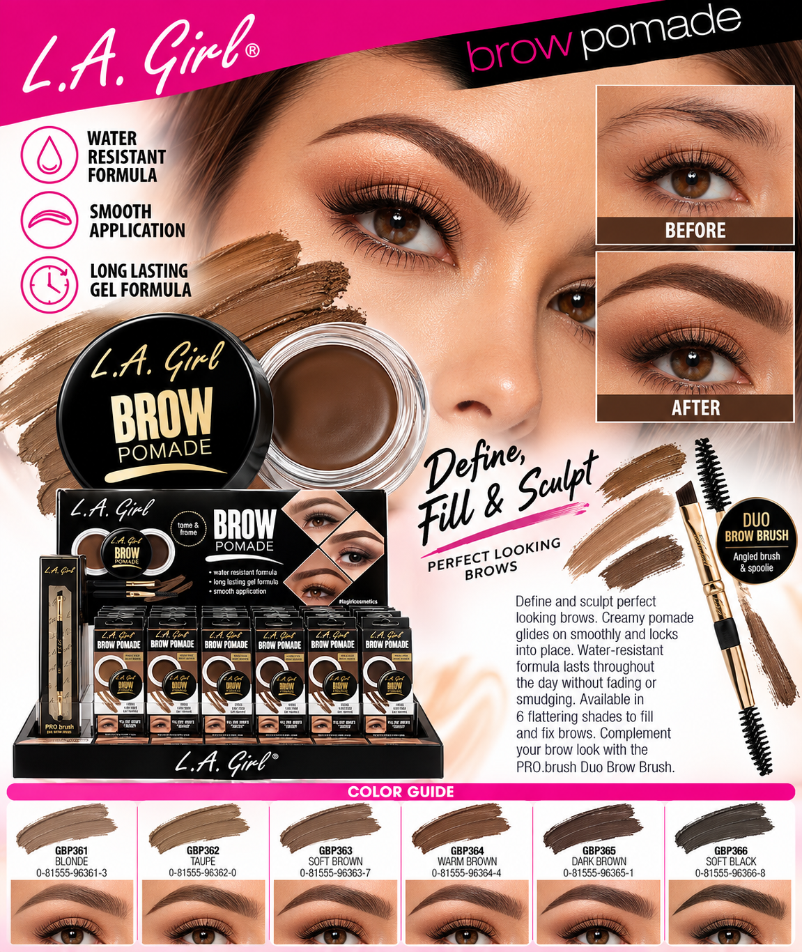 LA GIRL GCD271.1 Pomada para cejas con expositor / 63 piezas expositor