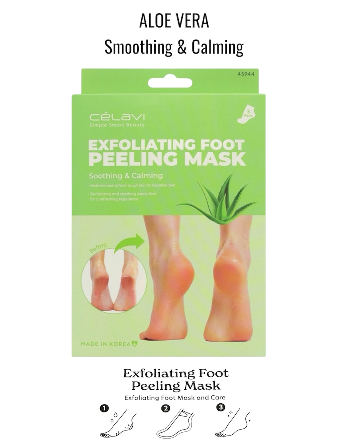 CELAVI 3pk Exfoliating Foot Peeling Mask - Aloe Vera