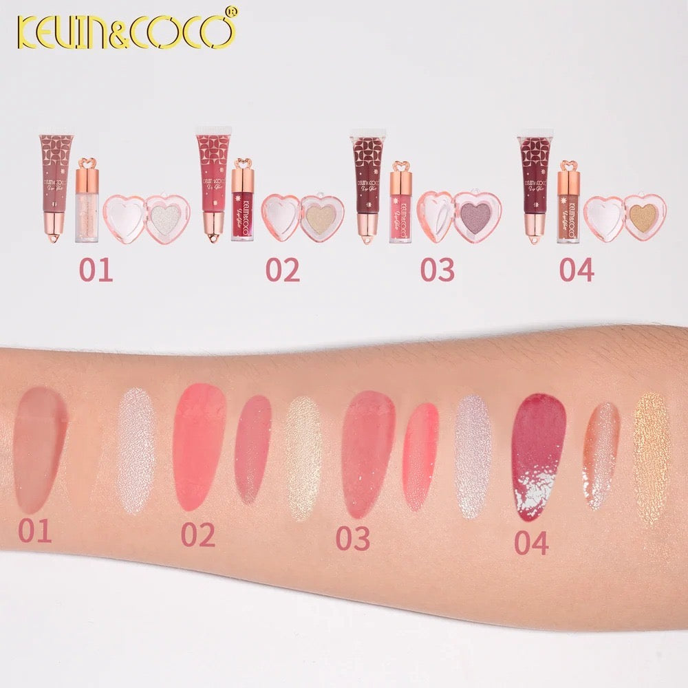 KEVIN&COCO Keychain Lipgloss & Highlighter Set / 12pcs Display