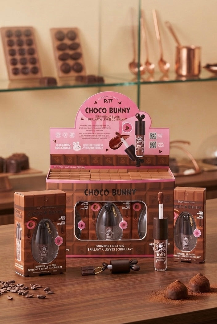 ROMANTIC BEAUTY Choco Bunny Shimmer Keychain Lipgloss / 12pcs Display
