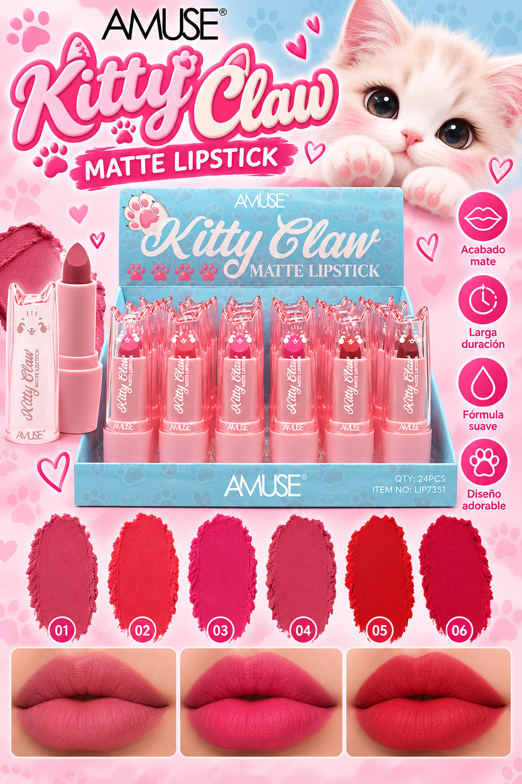 AMUSE Kitty Claw Matte Lipstick / 24pcs Display