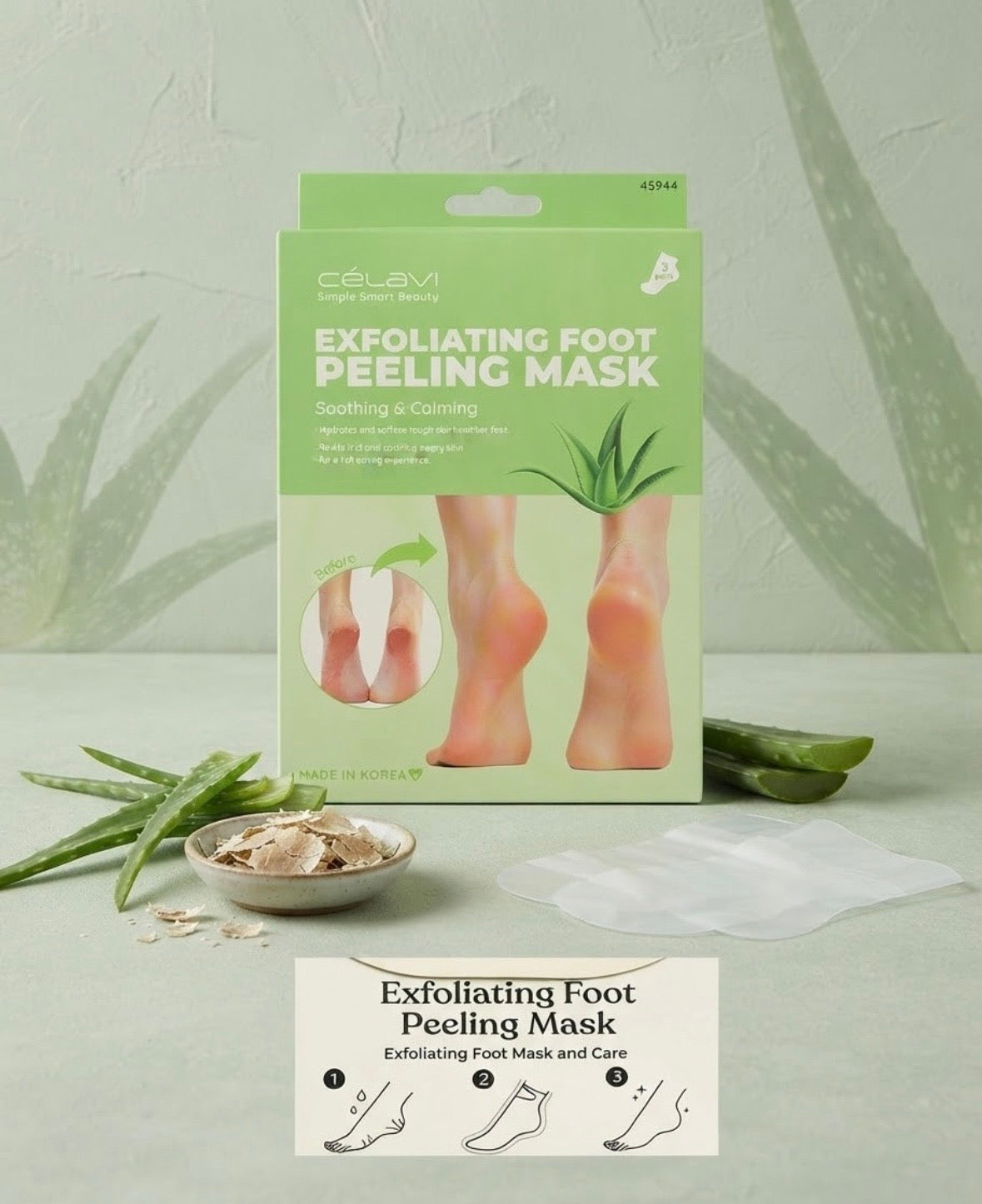 CELAVI 3pk Exfoliating Foot Peeling Mask - Aloe Vera
