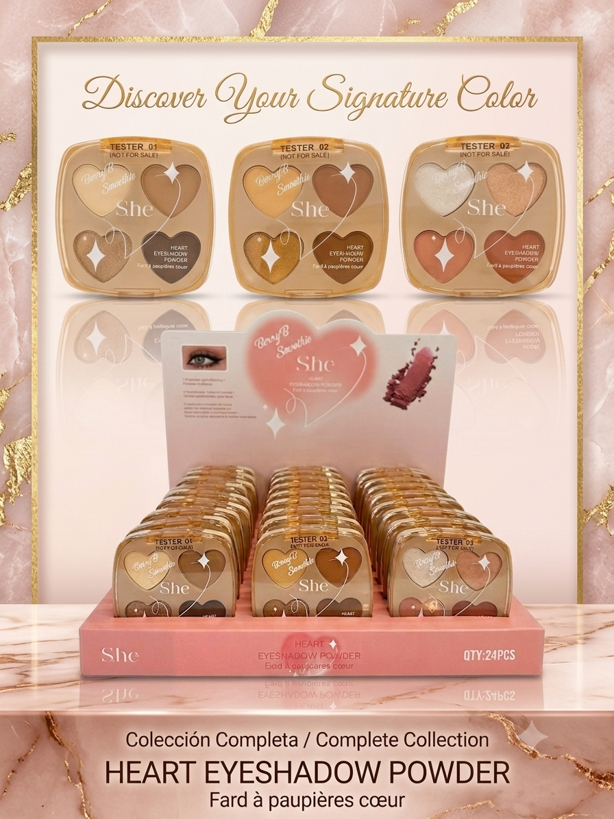 S.HE MAKEUP Berry B Smoothie Heart Eyeshadow / 24pcs Display + Tester Free