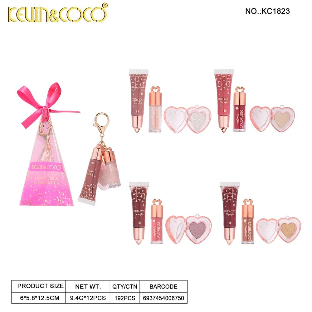 KEVIN&COCO Keychain Lipgloss & Highlighter Set / 12pcs Display
