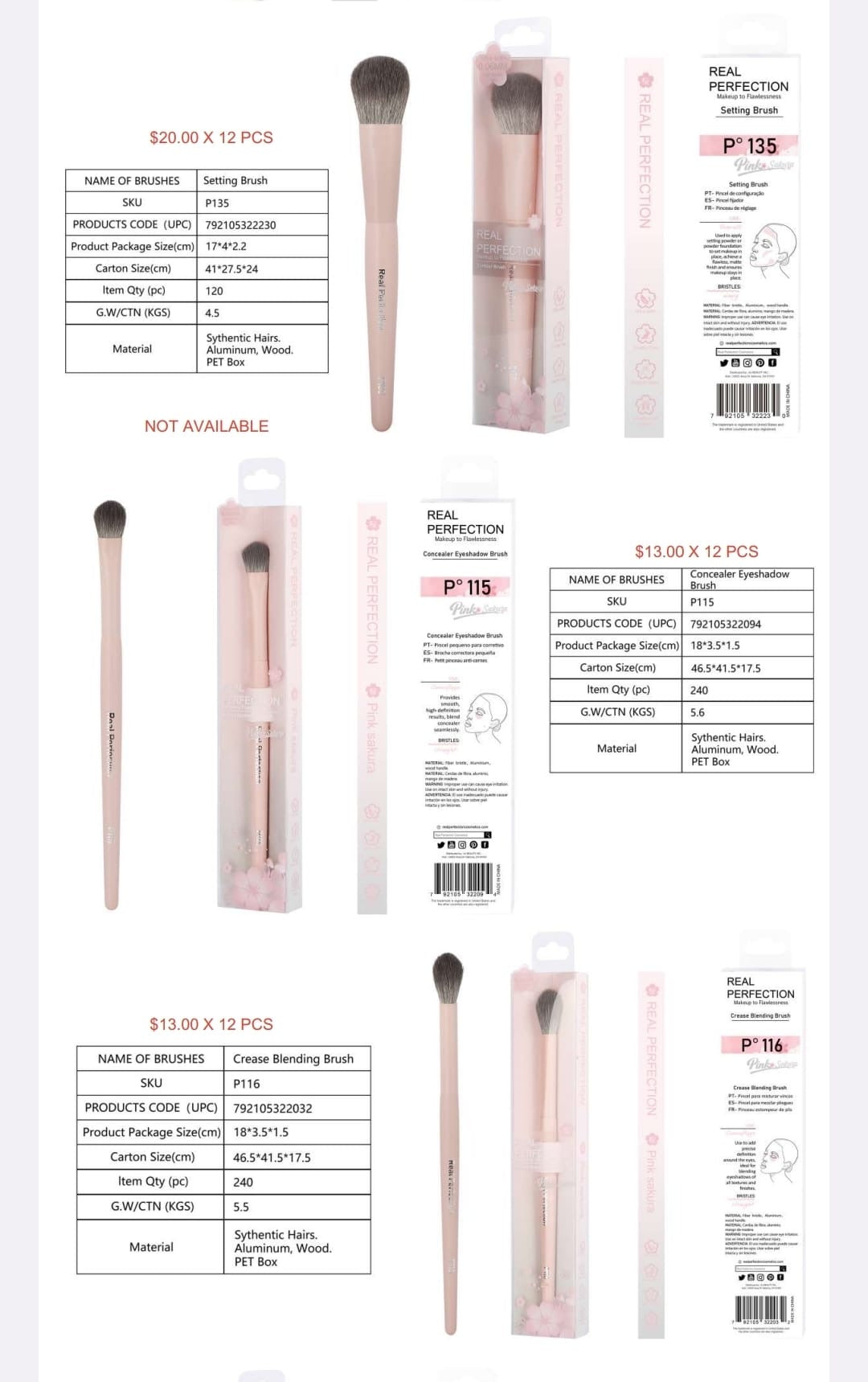 REAL PERFECTION Pink Sakura Makeup Brush w/Display 132pcs Display
