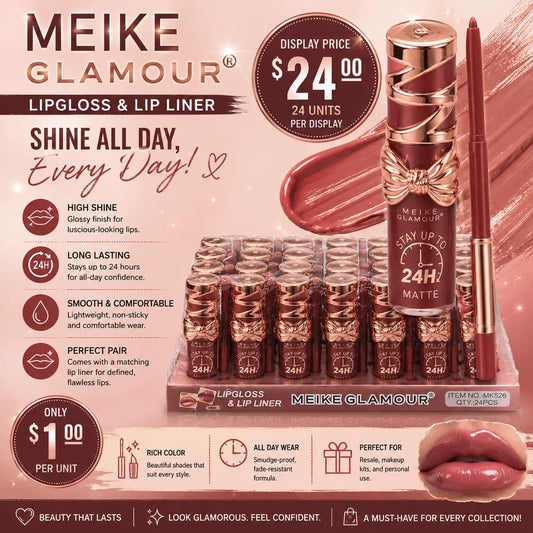 MEIKE GLAMOUR Lipgloss & Lipliner / 24pcs Display