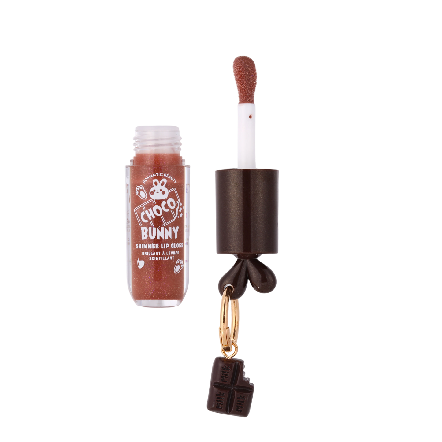 ROMANTIC BEAUTY Choco Bunny Shimmer Keychain Lipgloss / 12pcs Display