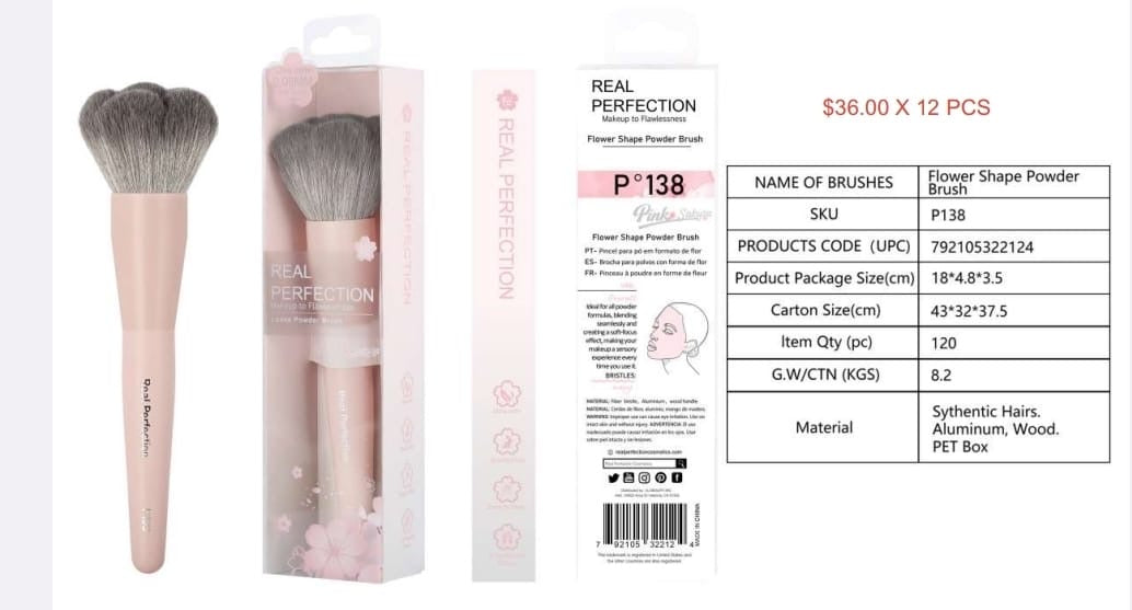 REAL PERFECTION Pink Sakura Makeup Brush w/Display 132pcs Display