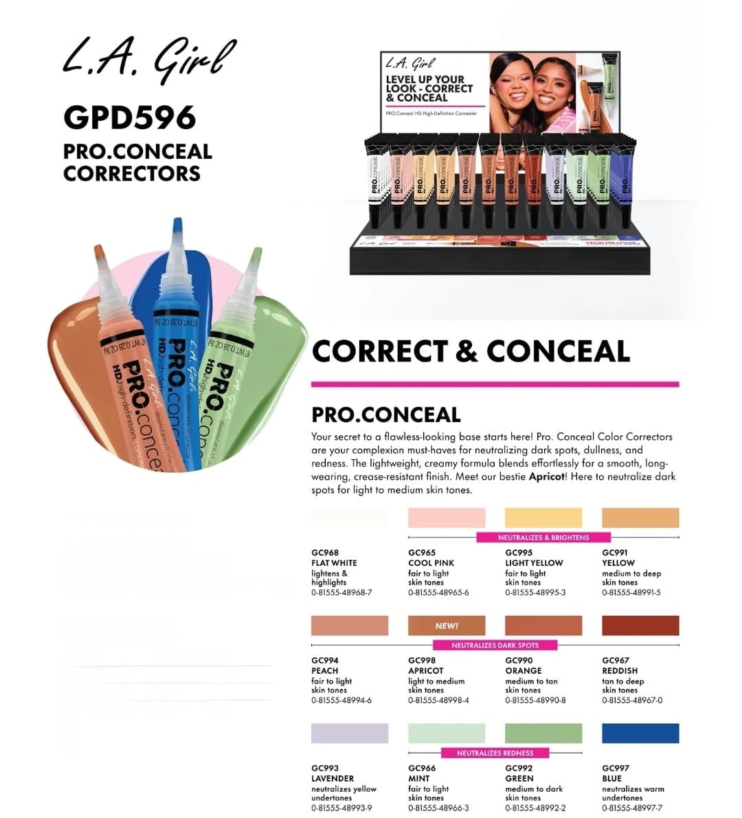 LA GIRL Pro Concealer 1 Display w/ 72pcs