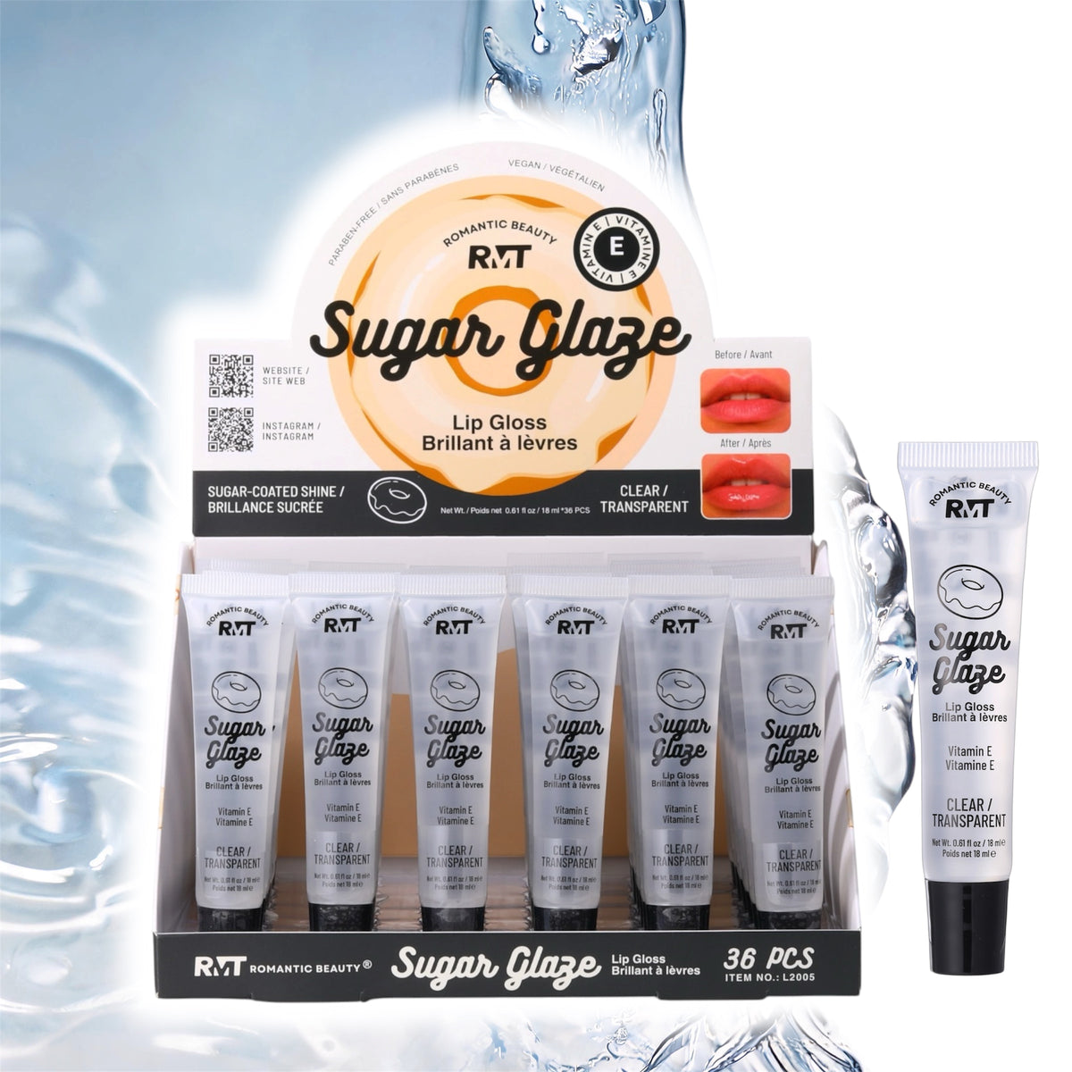 ROMANTIC BEAUTY Sugar Glaze Lipgloss / 36pcs Display