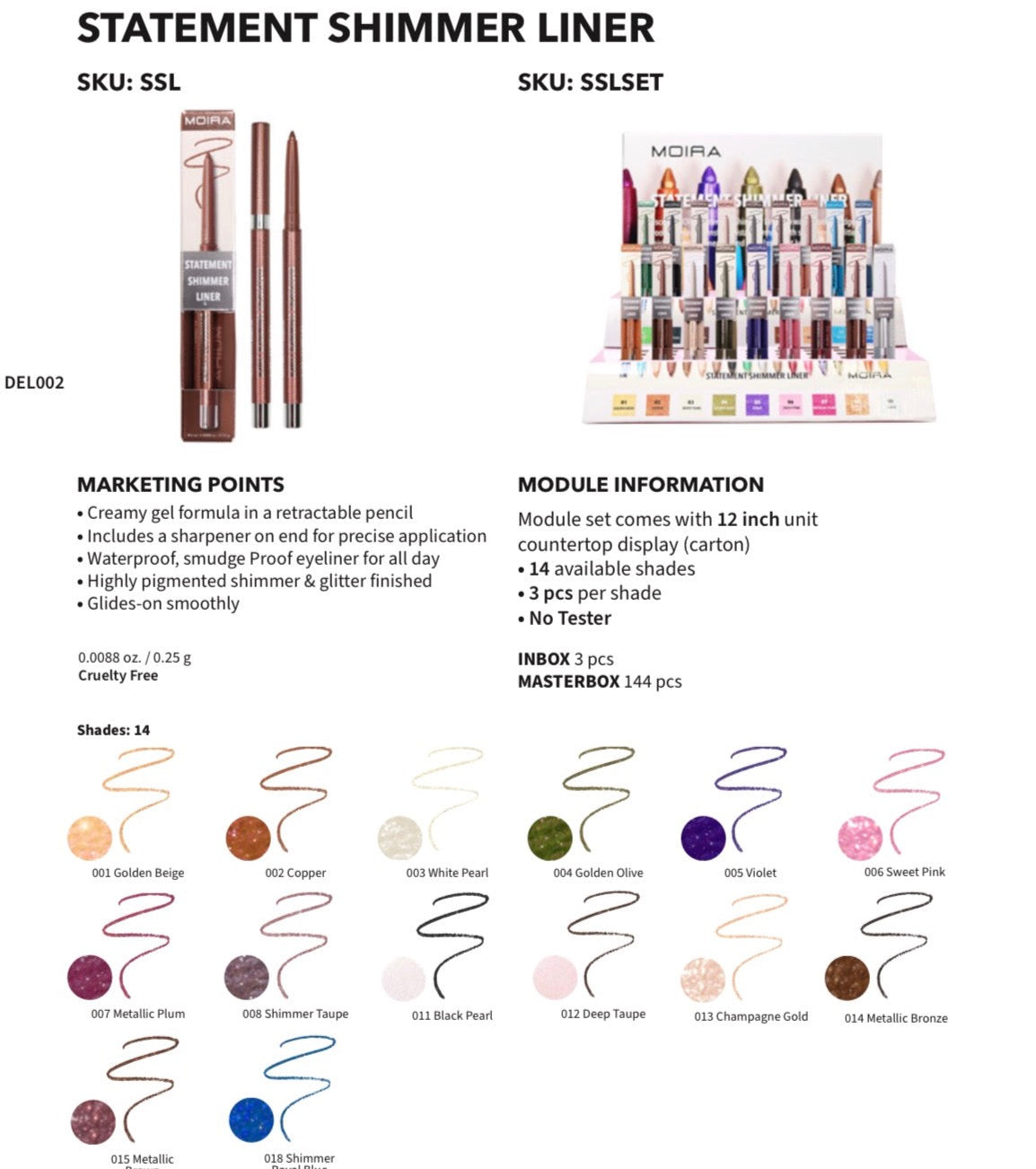 MOIRA Statement Shimmer Liner W/Display 54pcs Display