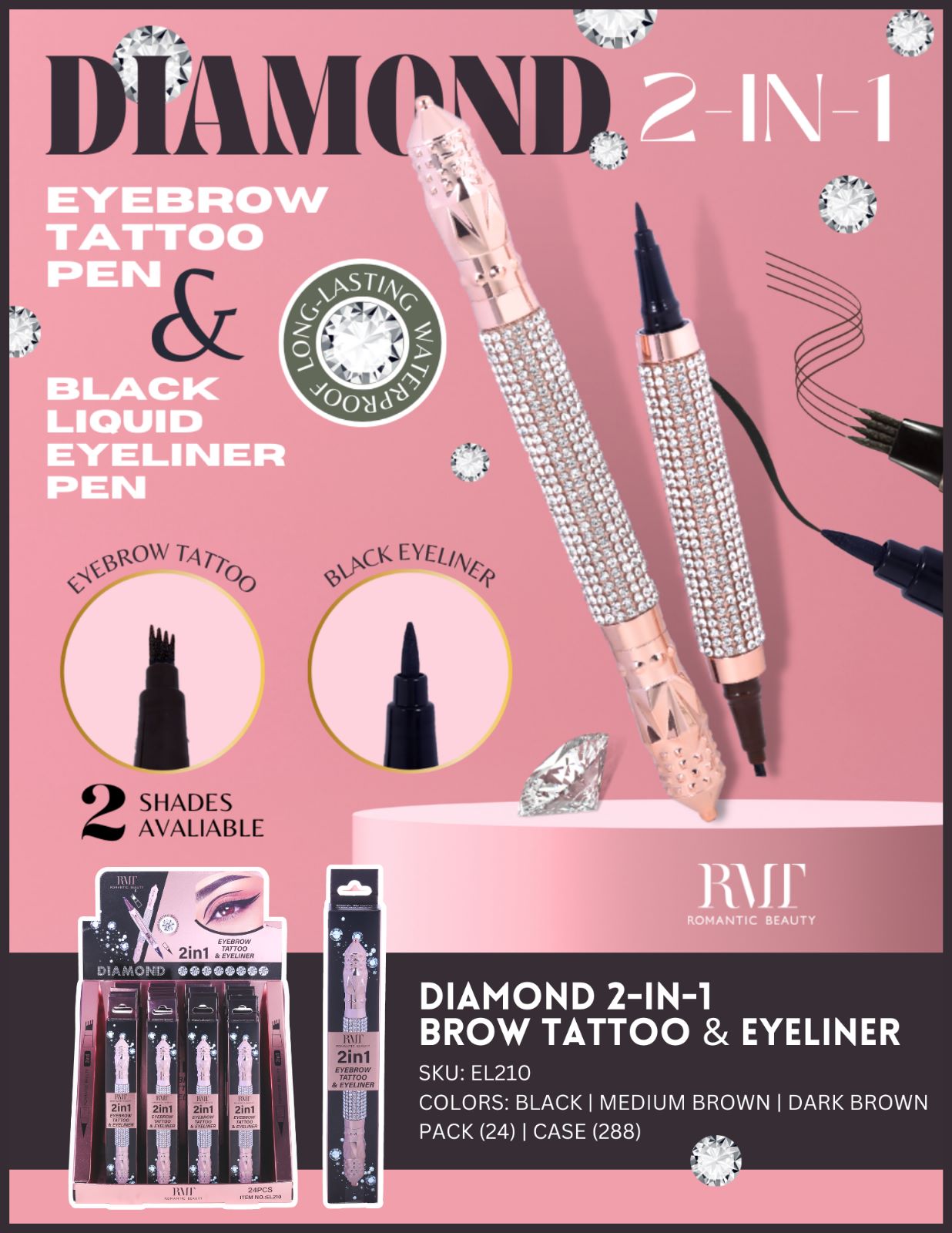 Romantic Beauty - 2 in 1 Eyebrown Tattoo & Eyeliner #EL210 / 24pcs Display