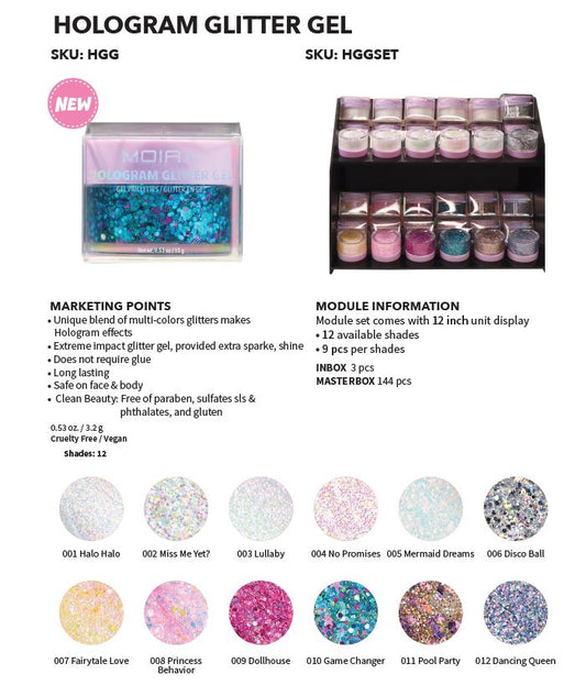 MOIRA Hologram Glitter Gel #HGGSET w/ Display | 72pcs Dispay + Tester